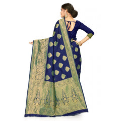 Generic Women's Banarasi Silk Designer Weaving Saree With Unstitched Blouse (Blue, 5.50 Mtrs)