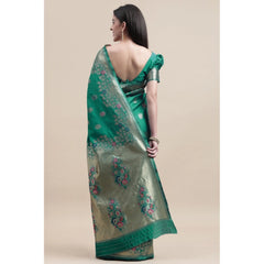 Generic Women's Kanjivaram Silk Designer Weaving Saree With Unstitched Blouse (Green, 5.50 Mtrs)