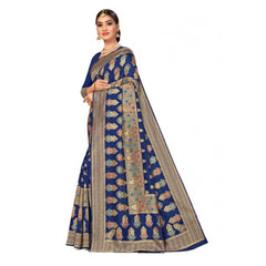 Generic Women's Banarasi Silk Designer Weaving Saree With Unstitched Blouse (Blue, 5.50 Mtrs)