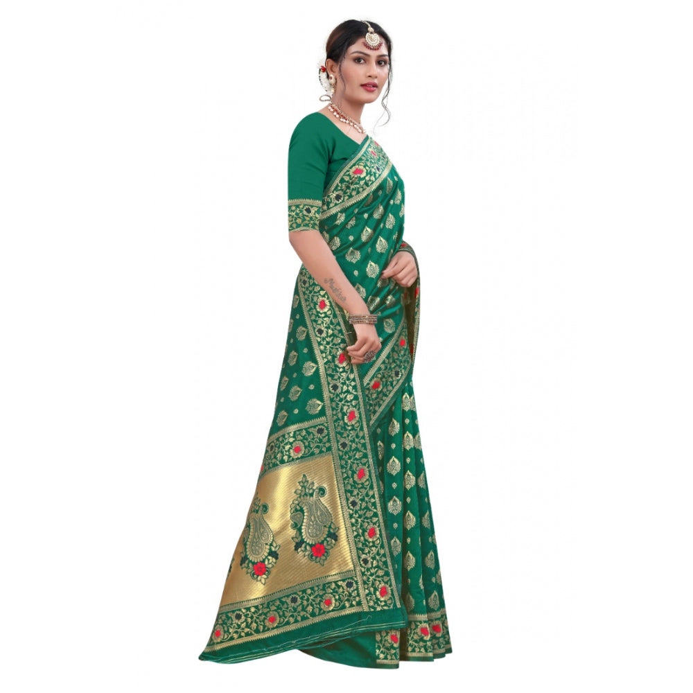 Generic Women's Banarasi Silk Designer Weaving Saree With Unstitched Blouse (Green, 5.50 Mtrs)