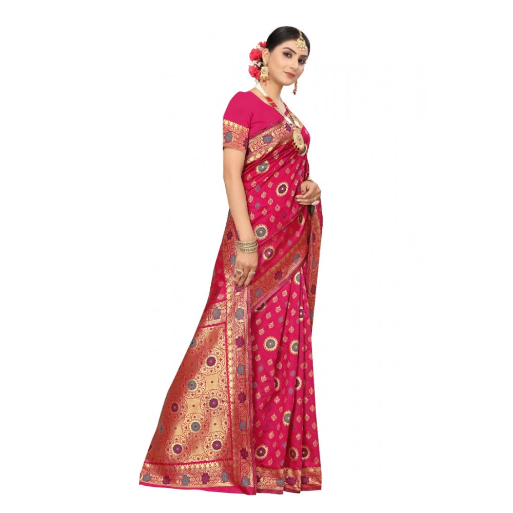 Generic Women's Banarasi Silk Designer Weaving Saree With Unstitched Blouse (Pink, 5.50 Mtrs)