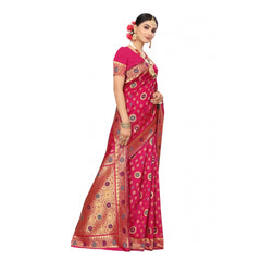 Generic Women's Banarasi Silk Designer Weaving Saree With Unstitched Blouse (Pink, 5.50 Mtrs)