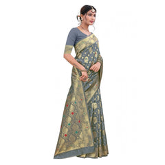 Generic Women's Banarasi Silk Designer Weaving Saree With Unstitched Blouse (Grey, 5.50 Mtrs)