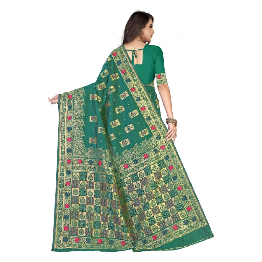 Generic Women's Banarasi Silk Designer Weaving Saree With Unstitched Blouse (Green, 5.50 Mtrs)