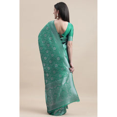 Generic Women's Kanjivaram Silk Designer Silver Weaving Saree With Unstitched Blouse (Green, 5.50 Mtrs)