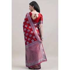 Generic Women's Kanjivaram Silk Designer Weaving Saree With Unstitched Blouse (Red &amp; Blue, 5.50 Mtrs)