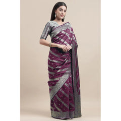 Generic Women's Banarasi Silk Designer Weaving Saree With Unstitched Blouse (Purple, 5.50 Mtrs)