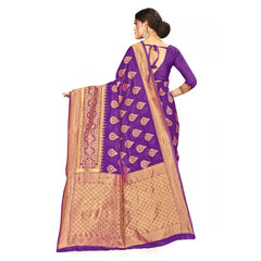 Generic Women's Banarasi Silk Designer Weaving Saree With Unstitched Blouse (Purple, 5.50 Mtrs)