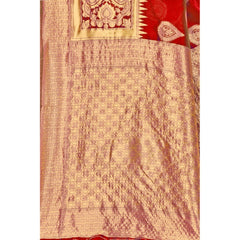 Generic Women's Banarasi Silk Designer Weaving Saree With Unstitched Blouse (Red, 5.50 Mtrs)