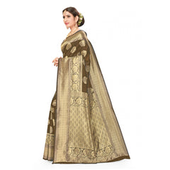 Generic Women's Banarasi Silk Designer Weaving Saree With Unstitched Blouse (Brown, 5.50 Mtrs)