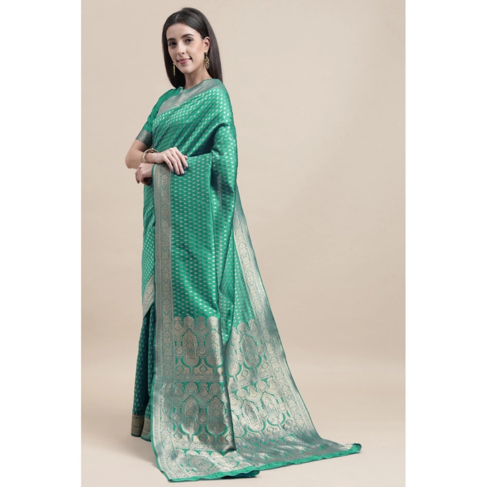 Generic Women's Kanjivaram Silk Designer Weaving Saree With Unstitched Blouse (Green, 5.50 Mtrs)