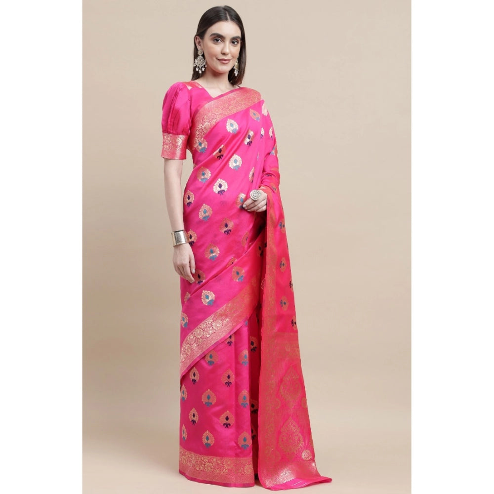 Generic Women's Kanjivaram Silk Designer Weaving Saree With Unstitched Blouse (Pink, 5.50 Mtrs)