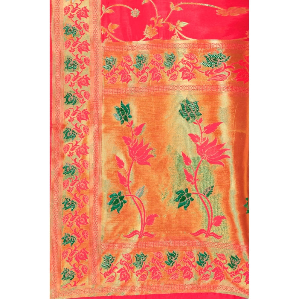 Generic Women's Banarasi Silk Designer Weaving Saree With Unstitched Blouse (Pink, 5.50 Mtrs)