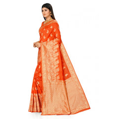 Generic Women's Banarasi Silk Designer Weaving Saree With Unstitched Blouse (Orange, 5.50 Mtrs)