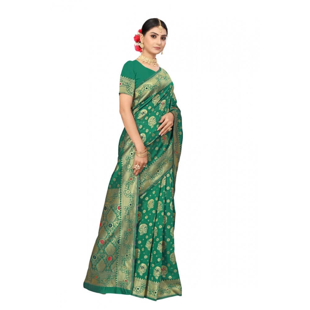 Generic Women's Banarasi Silk Designer Weaving Saree With Unstitched Blouse (Green, 5.50 Mtrs)