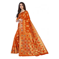 Generic Women's Banarasi Silk Designer Weaving Saree With Unstitched Blouse (Orange, 5.50 Mtrs)