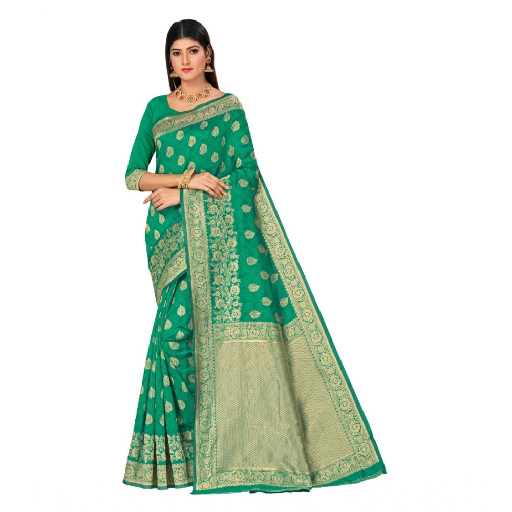 Generic Women's Banarasi Silk Designer Weaving Saree With Unstitched Blouse (Green, 5.50 Mtrs)