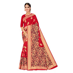 Generic Women's Banarasi Silk Designer Weaving Saree With Unstitched Blouse (Red, 5.50 Mtrs)