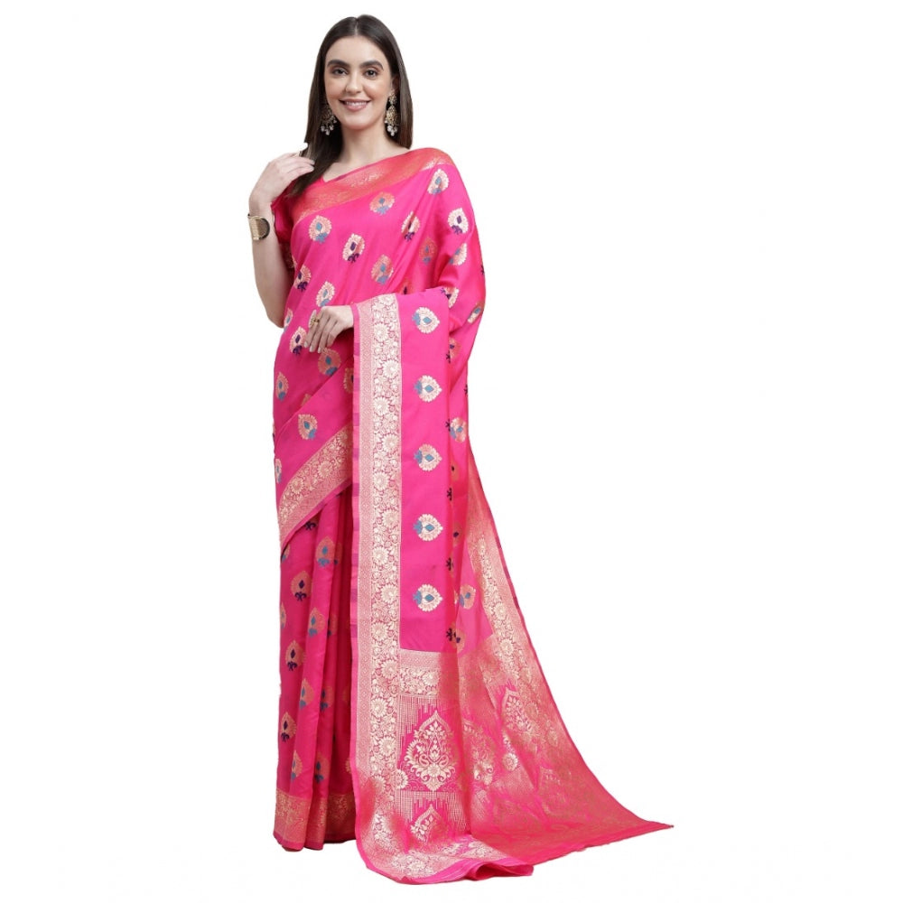 Generic Women's Kanjivaram Silk Designer Weaving Saree With Unstitched Blouse (Pink, 5.50 Mtrs)