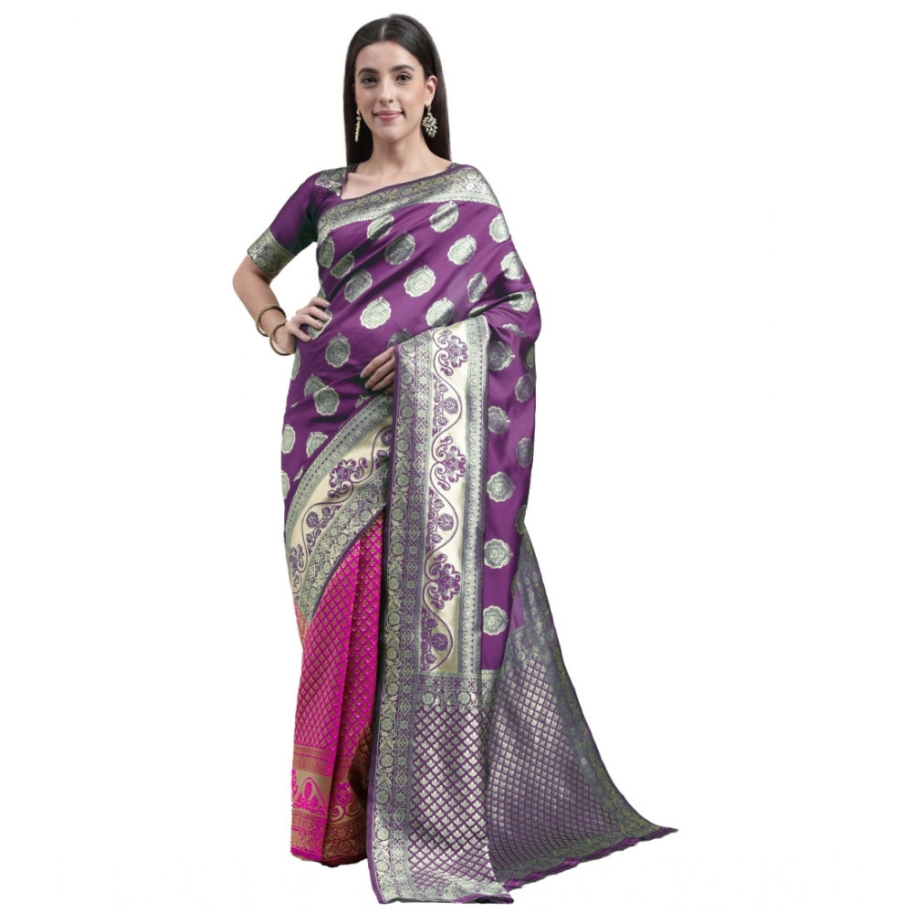 Generic Women's Kanjivaram Silk Designer Weaving Saree With Unstitched Blouse (Voilet &amp; Purple, 5.50 Mtrs)