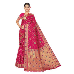 Generic Women's Banarasi Silk Designer Weaving Saree With Unstitched Blouse (Pink, 5.50 Mtrs)