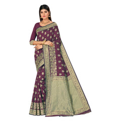 Generic Women's Banarasi Silk Designer Weaving Saree With Unstitched Blouse (Purple, 5.50 Mtrs)