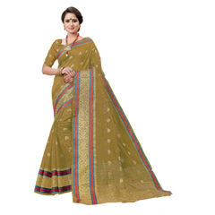 Generic Women's Cotton Silk Designer Weaving Saree With Unstitched Blouse (Beige, 5.50 Mtrs)