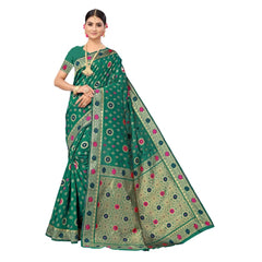 Generic Women's Banarasi Silk Designer Weaving Saree With Unstitched Blouse (Green, 5.50 Mtrs)