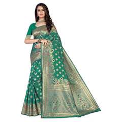 Generic Women's Banarasi Silk Designer Weaving Saree With Unstitched Blouse (Green, 5.50 Mtrs)