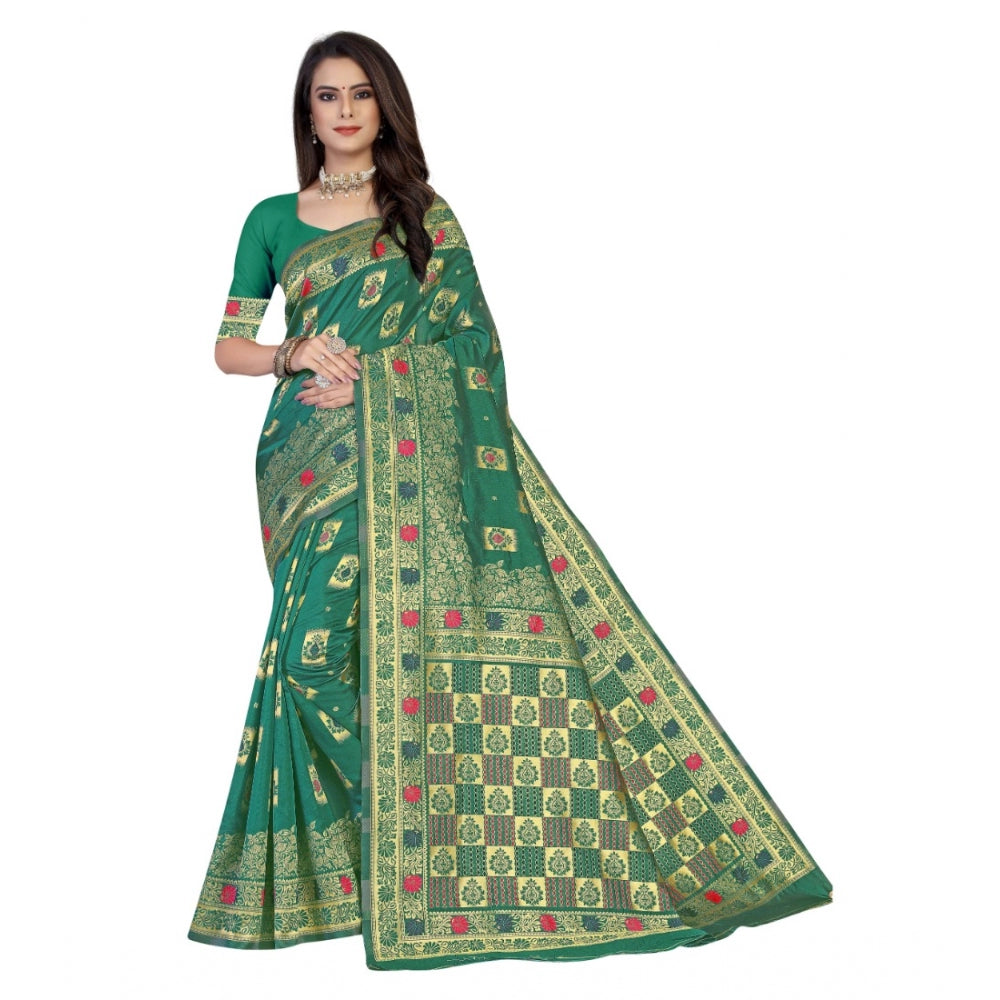 Generic Women's Banarasi Silk Designer Weaving Saree With Unstitched Blouse (Green, 5.50 Mtrs)