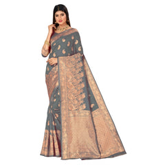 Generic Women's Banarasi Silk Designer Weaving Saree With Unstitched Blouse (Grey, 5.50 Mtrs)