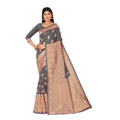 Generic Women's Banarasi Silk Designer Weaving Saree With Unstitched Blouse (Grey, 5.50 Mtrs)