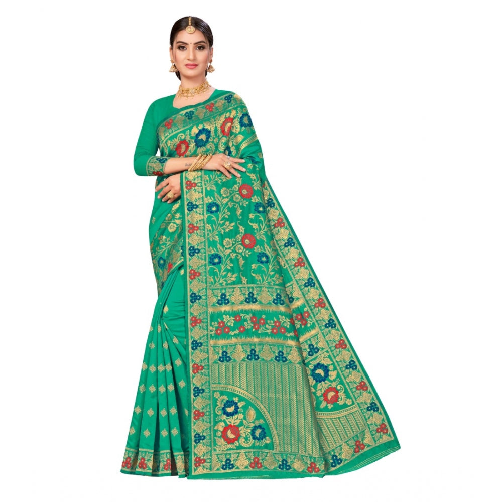 Generic Women's Banarasi Silk Designer Weaving Saree With Unstitched Blouse (Green, 5.50 Mtrs)