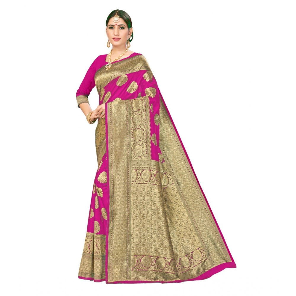 Generic Women's Banarasi Silk Designer Weaving Saree With Unstitched Blouse (Pink, 5.50 Mtrs)