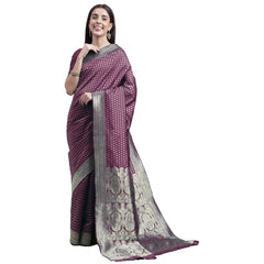 Generic Women's Kanjivaram Silk Designer Weaving Saree With Unstitched Blouse (Purple, 5.50 Mtrs)