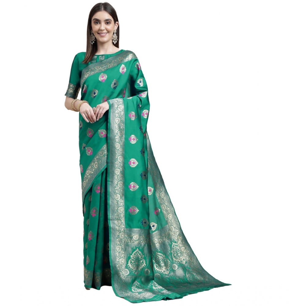 Generic Women's Kanjivaram Silk Designer Weaving Saree With Unstitched Blouse (Green, 5.50 Mtrs)