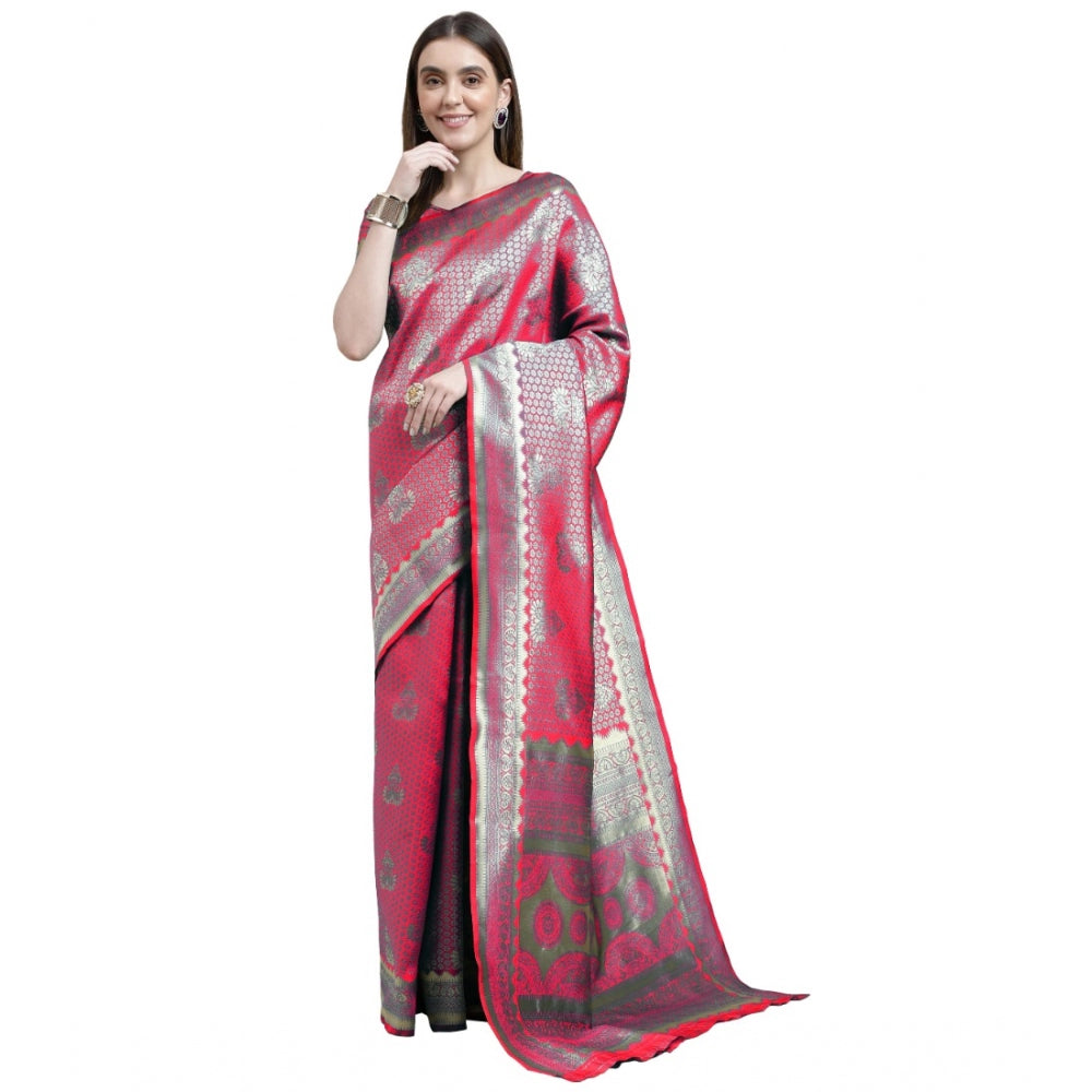 Generic Women's Banarasi Silk Designer Weaving Saree With Unstitched Blouse (Pink, 5.50 Mtrs)