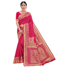 Generic Women's Banarasi Silk Designer Weaving Saree With Unstitched Blouse (Pink, 5.50 Mtrs)