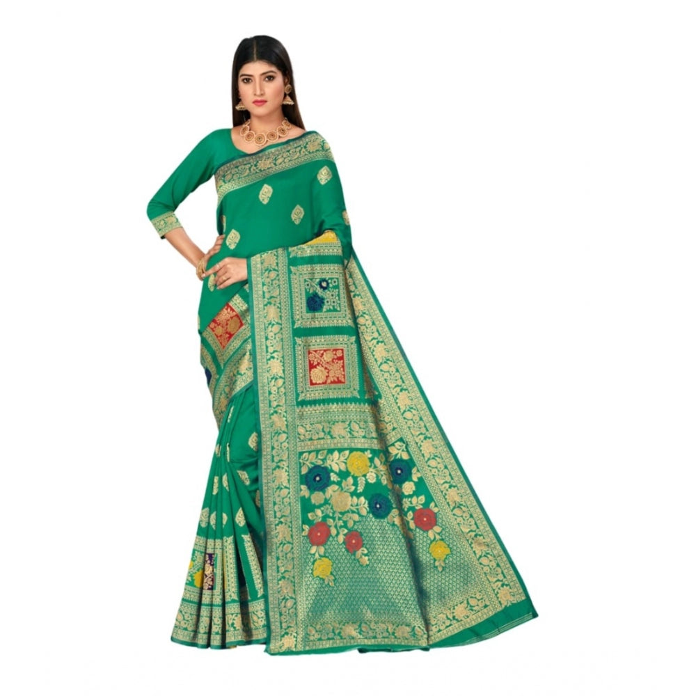 Generic Women's Banarasi Silk Designer Weaving Saree With Unstitched Blouse (Green, 5.50 Mtrs)