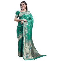 Generic Women's Kanjivaram Silk Designer Weaving Saree With Unstitched Blouse (Green, 5.50 Mtrs)