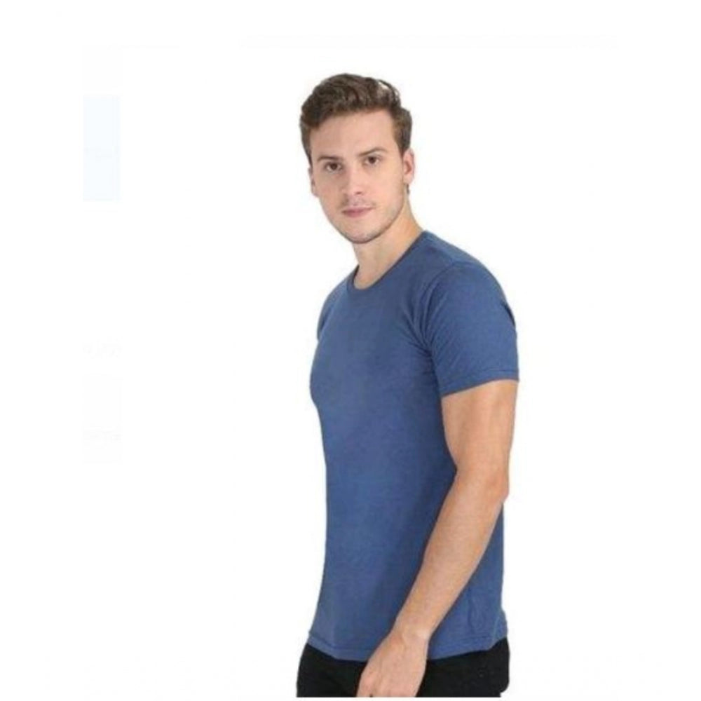 Generic Men's Casual Short Sleeves Cotton Round Neck T-shirt (Blue)