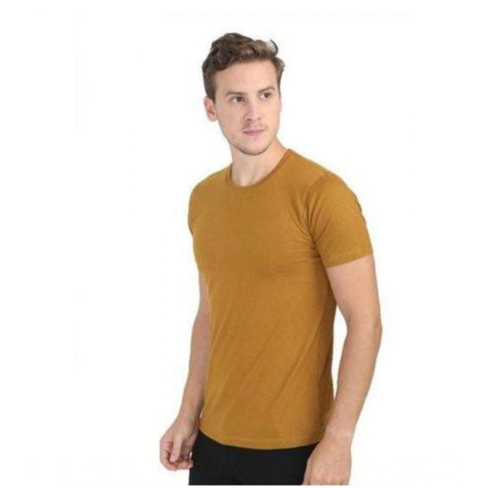 Generic Men's Casual Short Sleeves Cotton Round Neck T-shirt (Mustard)