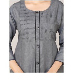 Generic Women's Casual Denim Solid 3-4th sleeve Straight Kurti (Grey)