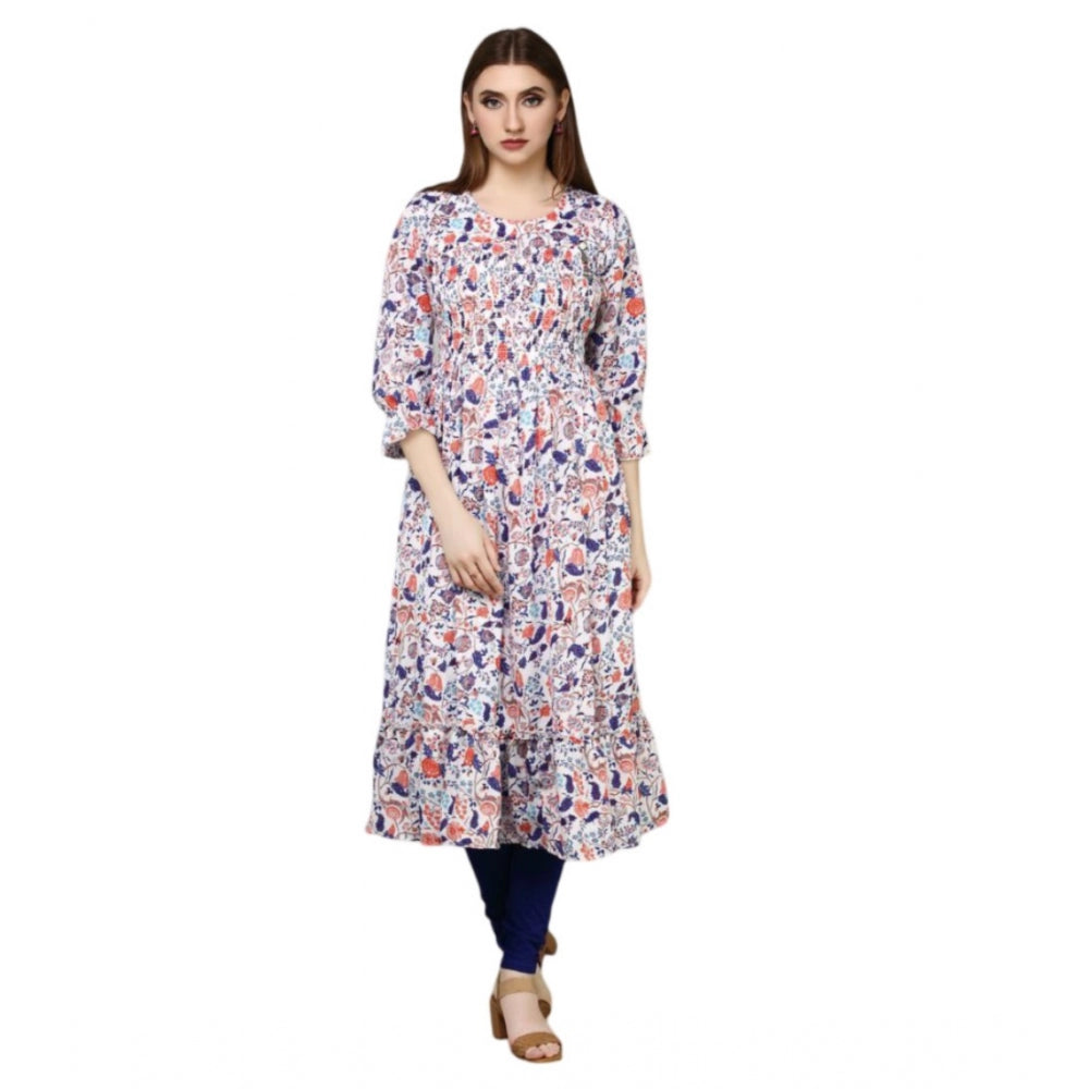 Generic Women's Casual Georgette Printed 3-4th sleeve Dress (MultiColor)