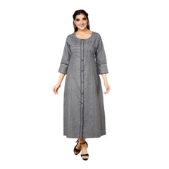 Generic Women's Casual Denim Solid 3-4th sleeve Straight Kurti (Grey)