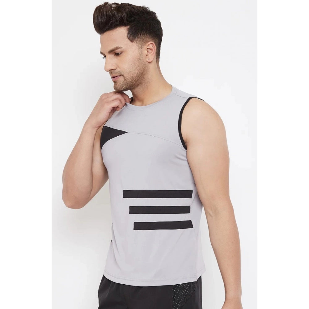 Generic Men's Striped Polyester Sleeveless T.Shirt (Grey)