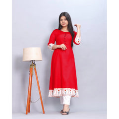 Generic Women's Casual Viscose Rayon 3-4th Sleeve Kurti (Red)