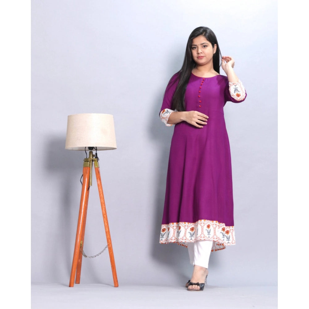 Generic Women's Casual Viscose Rayon 3-4th Sleeve Kurti (Purple)