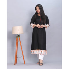 Generic Women's Casual Viscose Rayon 3-4th Sleeve Kurti (Black)