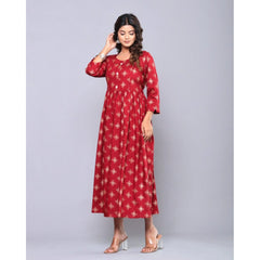 Generic Women's Casual Viscose Rayon 3-4th Sleeve Maternity Kurti (Maroon)